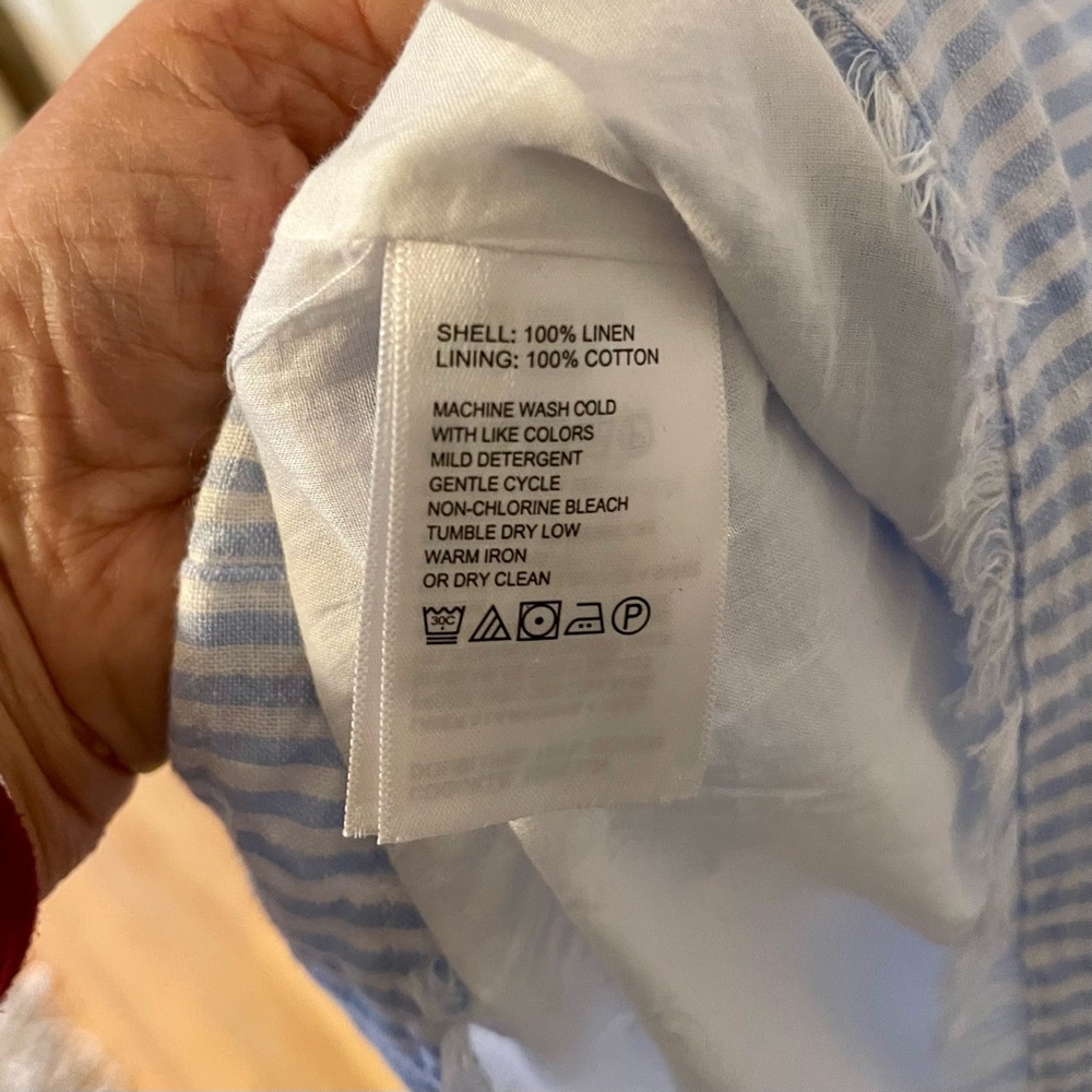🤍💙 NWOT Tommy Bahama 2 Palms Mini Cabana Stripe Ruffle Linen Dress – Size M - Picture 6 of 9
